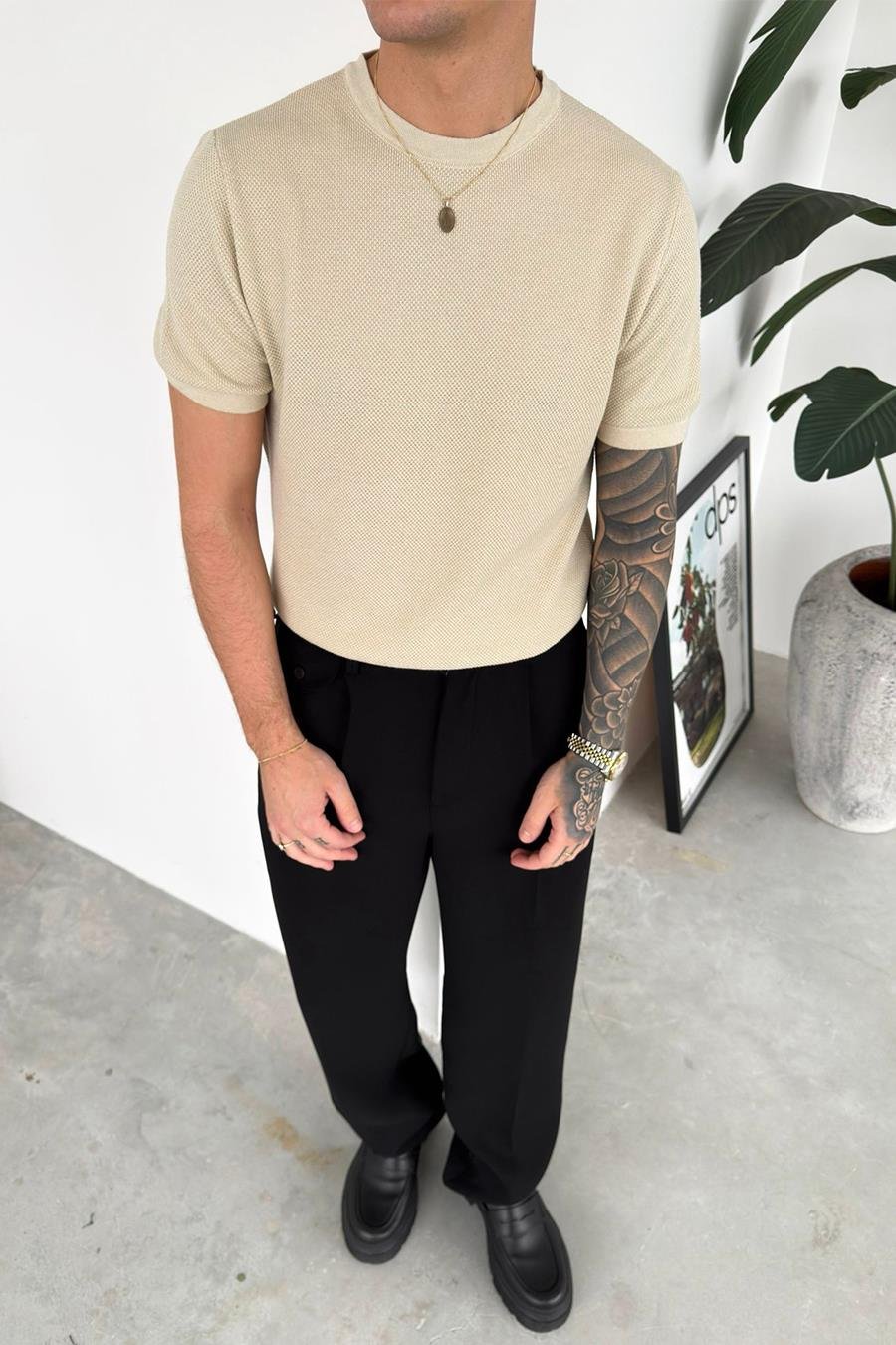 Taş Basic Bisiklet Yaka Triko Relaxed Tişört