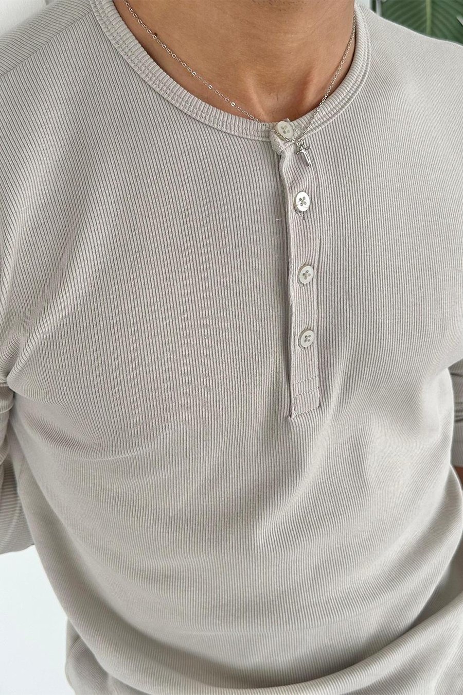Taş Basic Fitilli Düğmeli Yaka Relax Fit Uzun Kollu Tişört