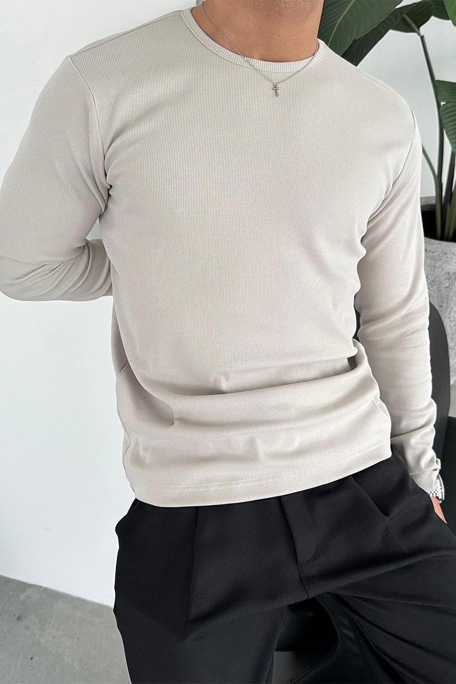 Taş Basic Fitilli Relax Fit Uzun Kollu Tişört