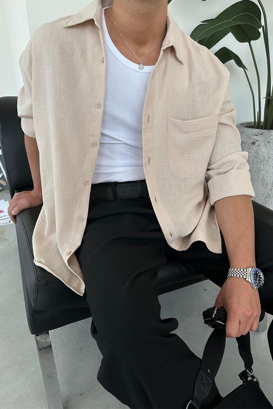 Taş Basic Ön Cep Detay Oversize Gömlek