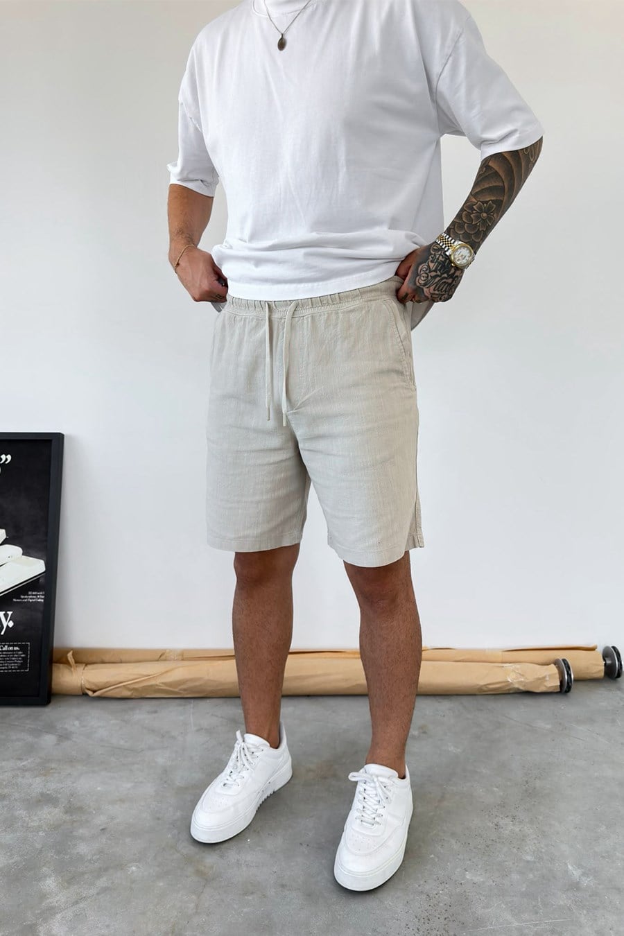 Taş Basic Relax Fit Keten Şort