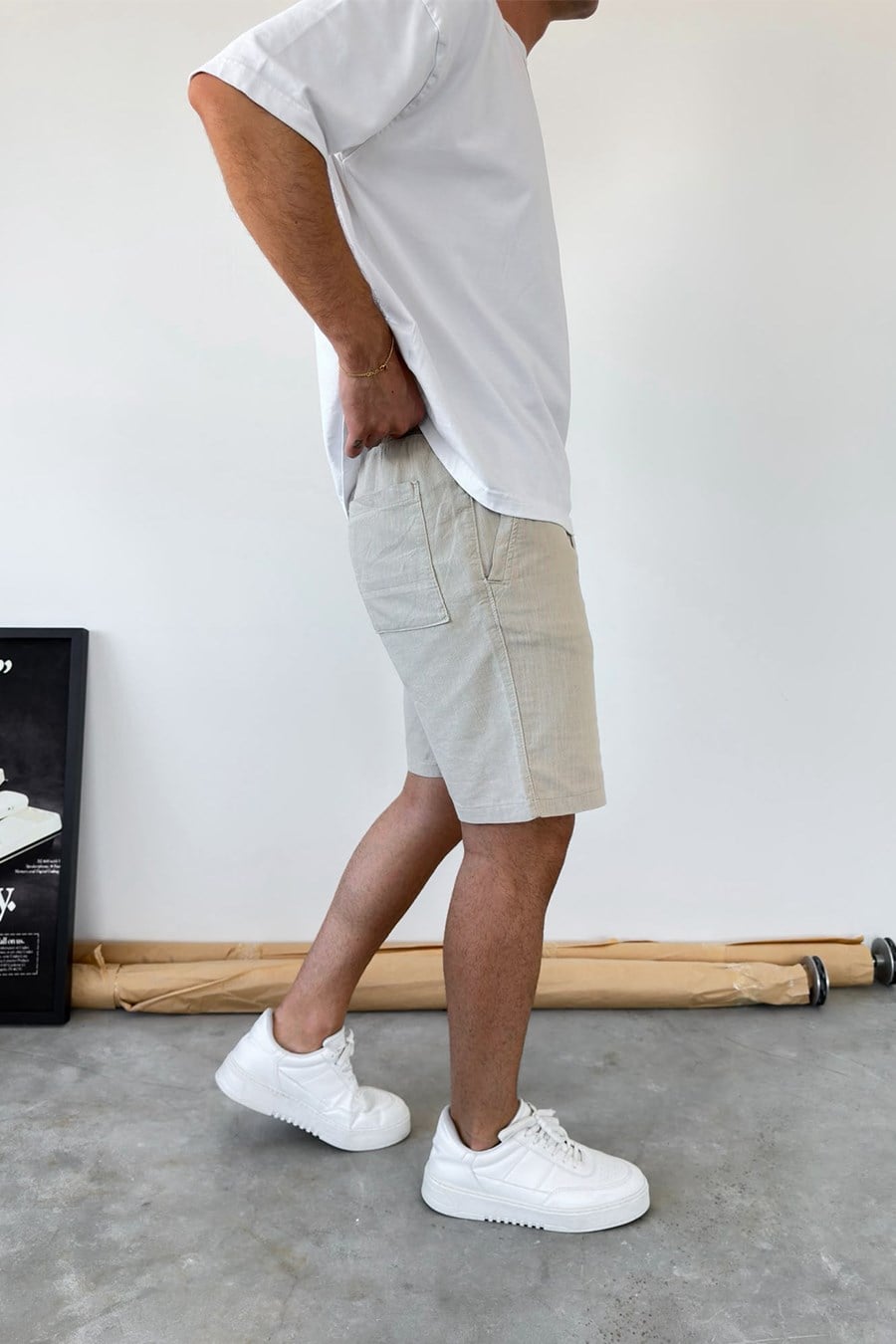 Taş Basic Relax Fit Keten Şort