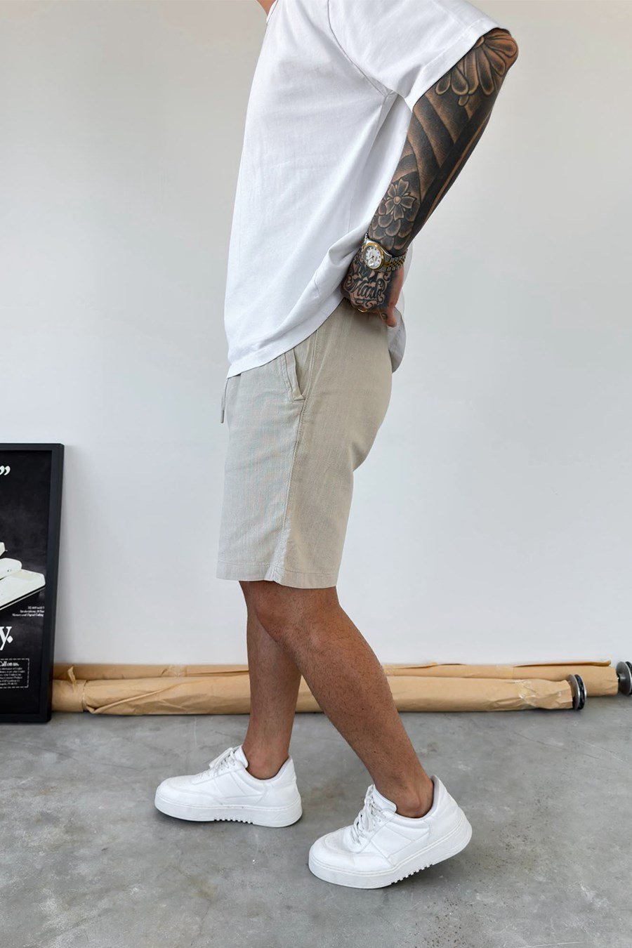 Taş Basic Relax Fit Keten Şort