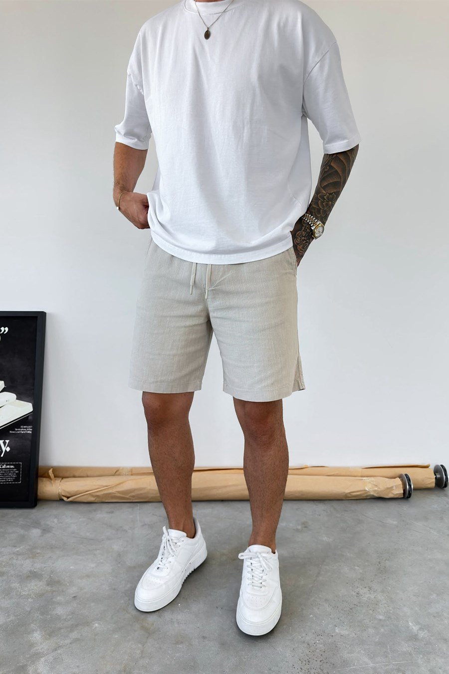 Taş Basic Relax Fit Keten Şort