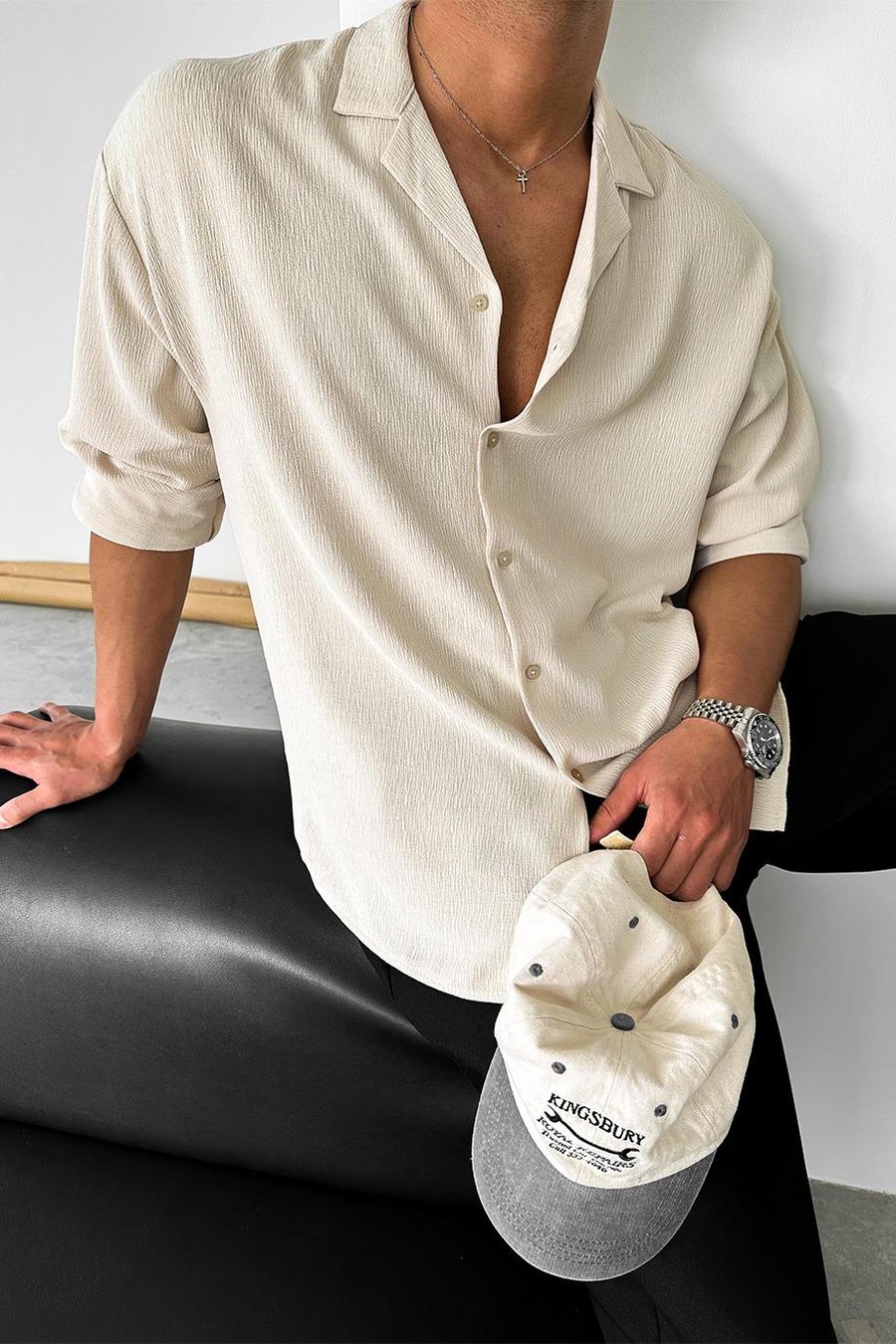 Taş Dokulu Fitilli Basic Oversize Gömlek