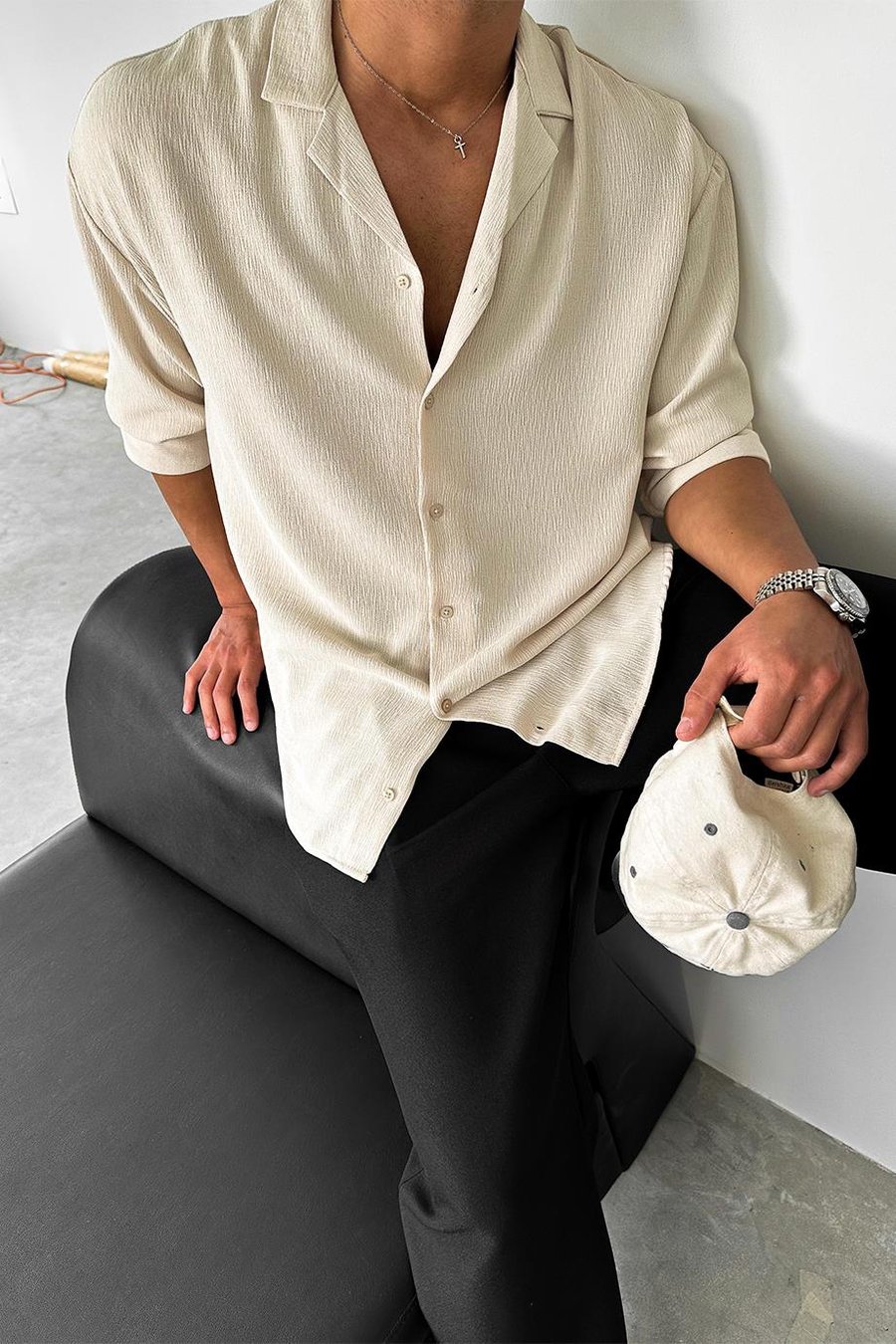 Taş Dokulu Fitilli Basic Oversize Gömlek