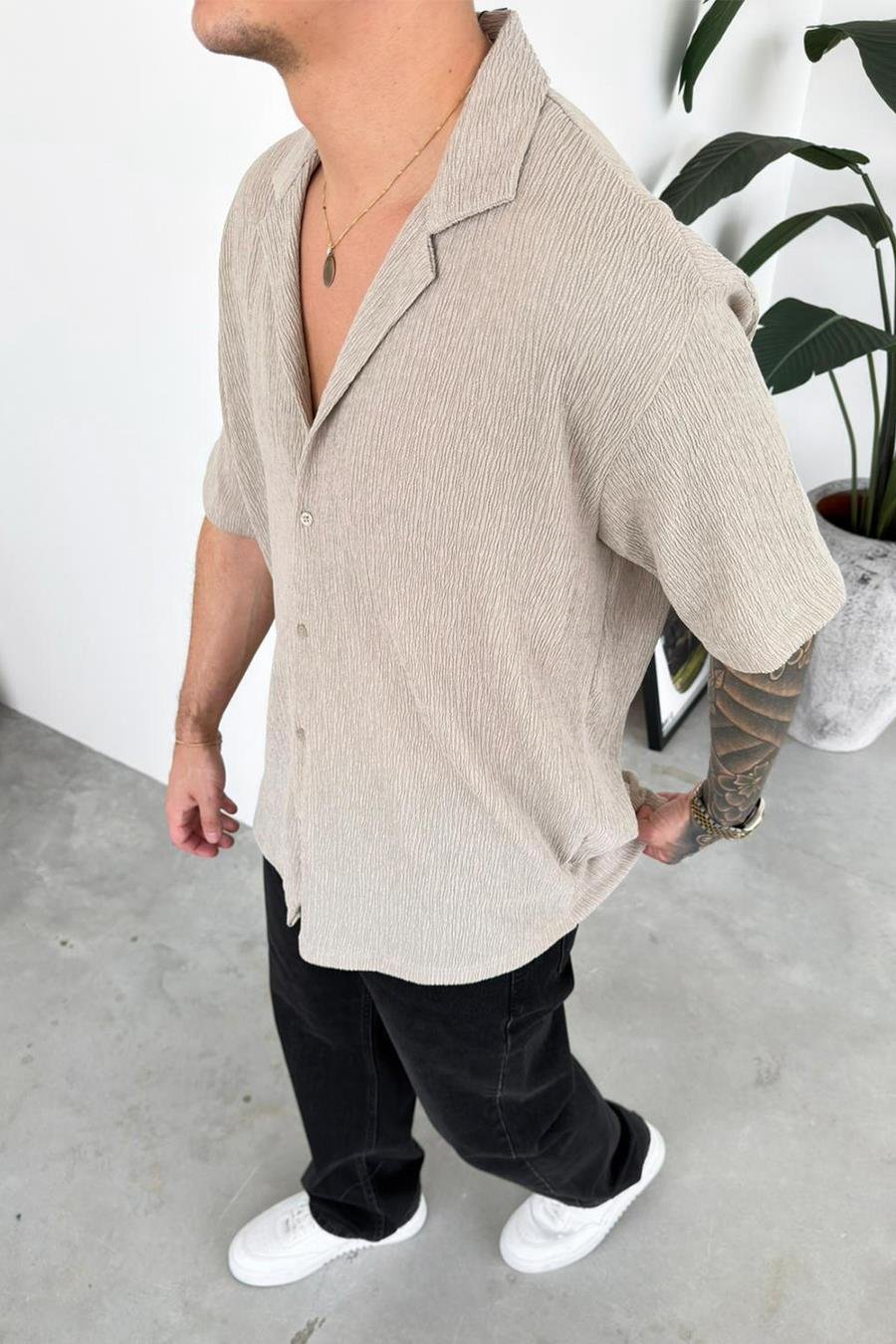 Taş Fitilli Basic Relaxed Kısa Kollu Gömlek
