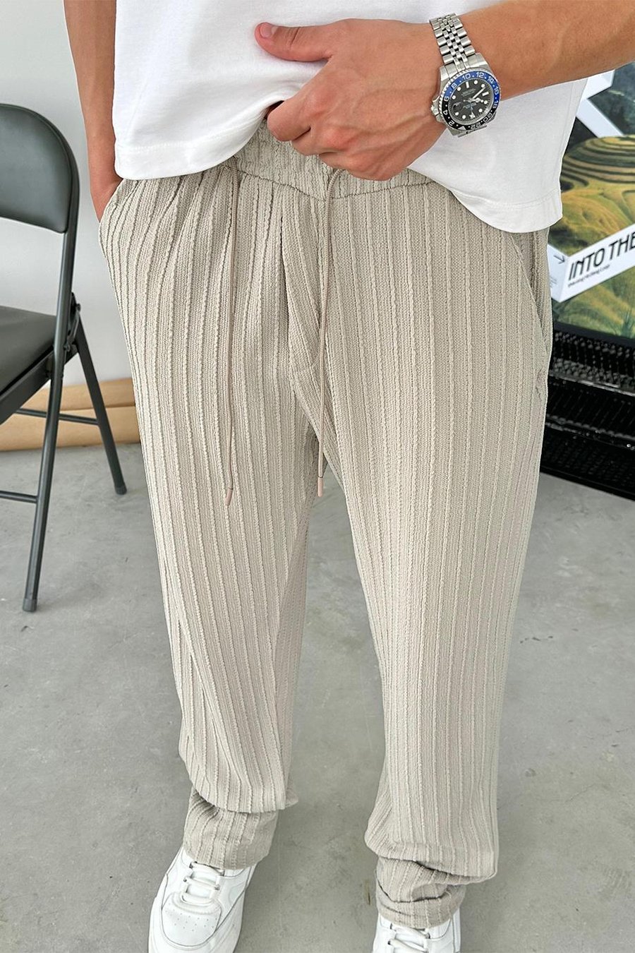 Taş Örgü Desenli Relaxed Pantolon