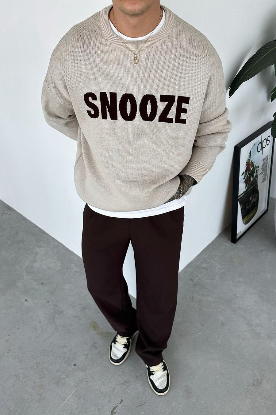 Taş Snooze Baskılı Triko Kazak
