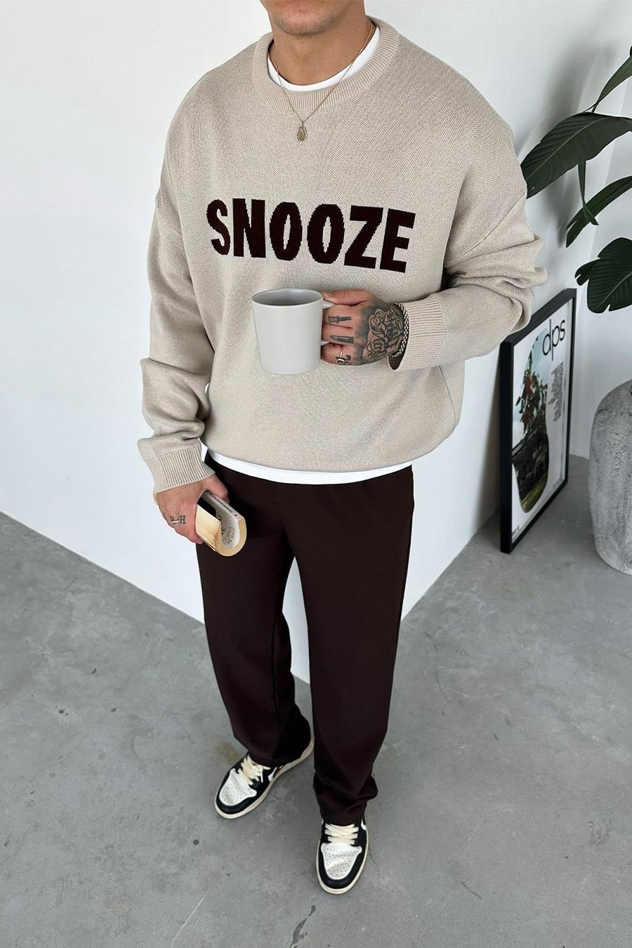 Taş Snooze Baskılı Triko Kazak
