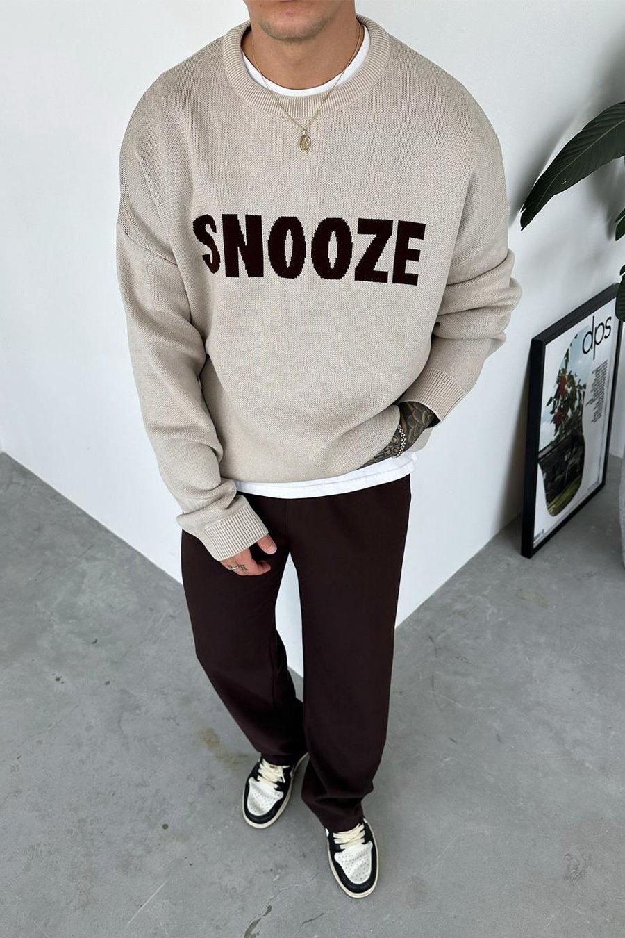 Taş Snooze Baskılı Triko Kazak