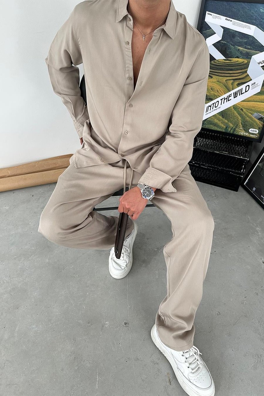 Taş Tensel Kumaş Basic Relaxed Gömlek