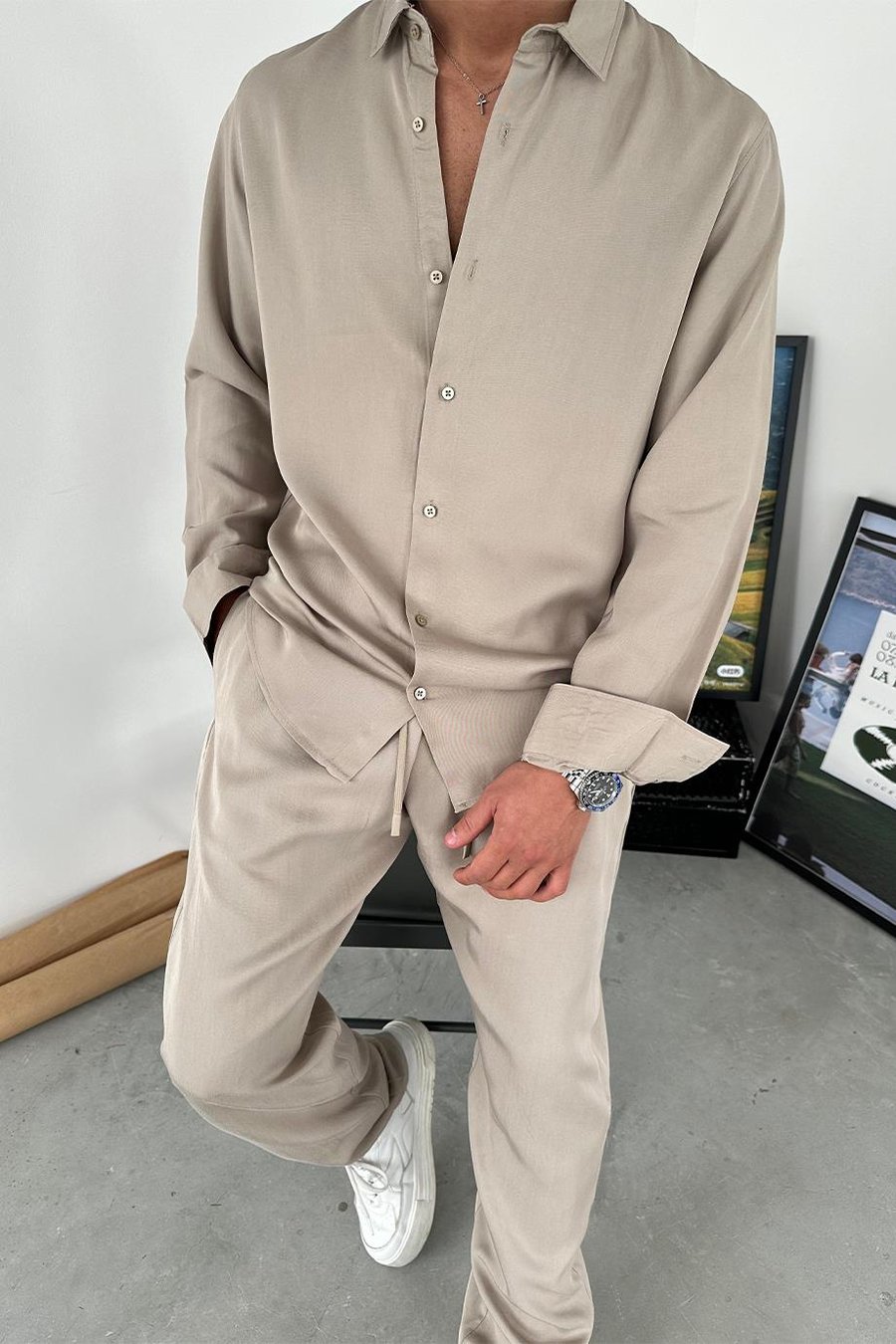 Taş Tensel Kumaş Basic Relaxed Gömlek