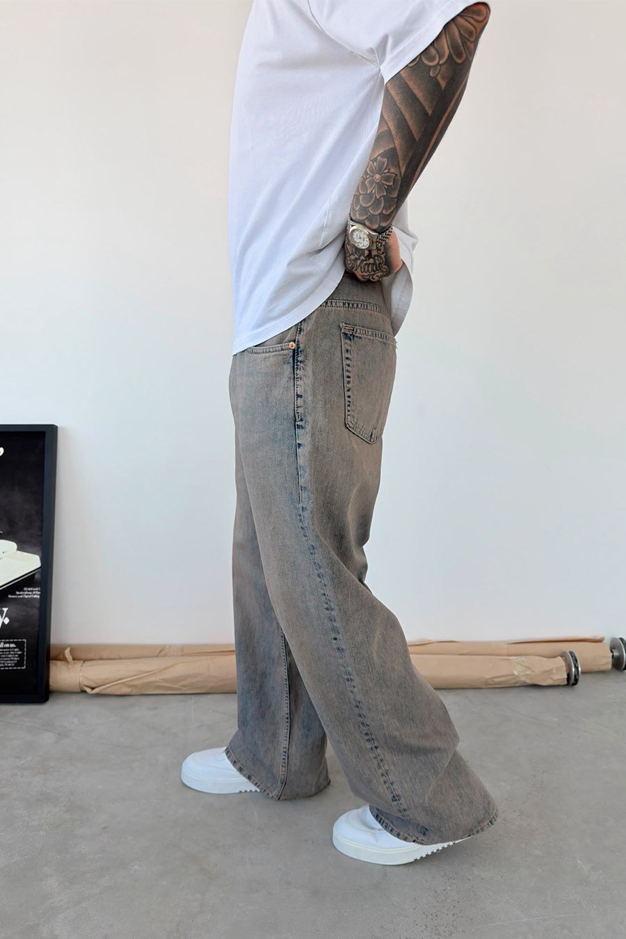Vintage Mavi Basic Süper Baggy Fit Pantolon