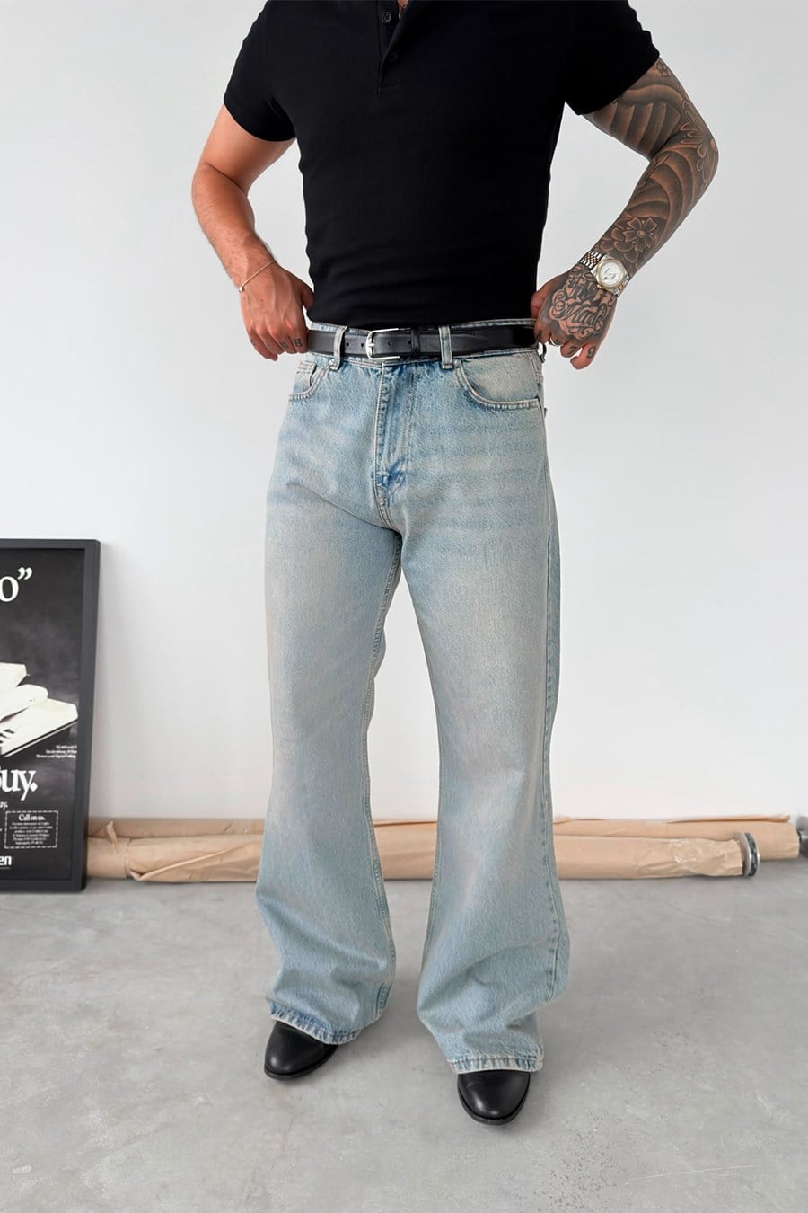 Vintage Mavi Flare Kesim İspanyol Paça Pantolon