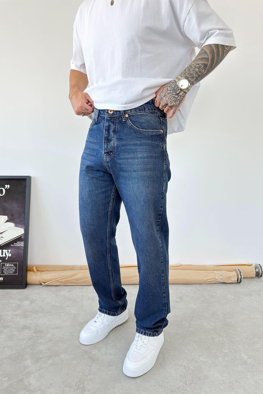 Vintage Mavi Soft Degrade Baggy Pantolon
