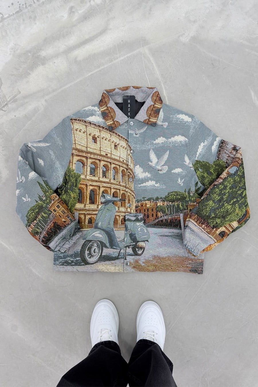 Vintage Retro Print Premium Dokulu Tasarım Astarlı Mont