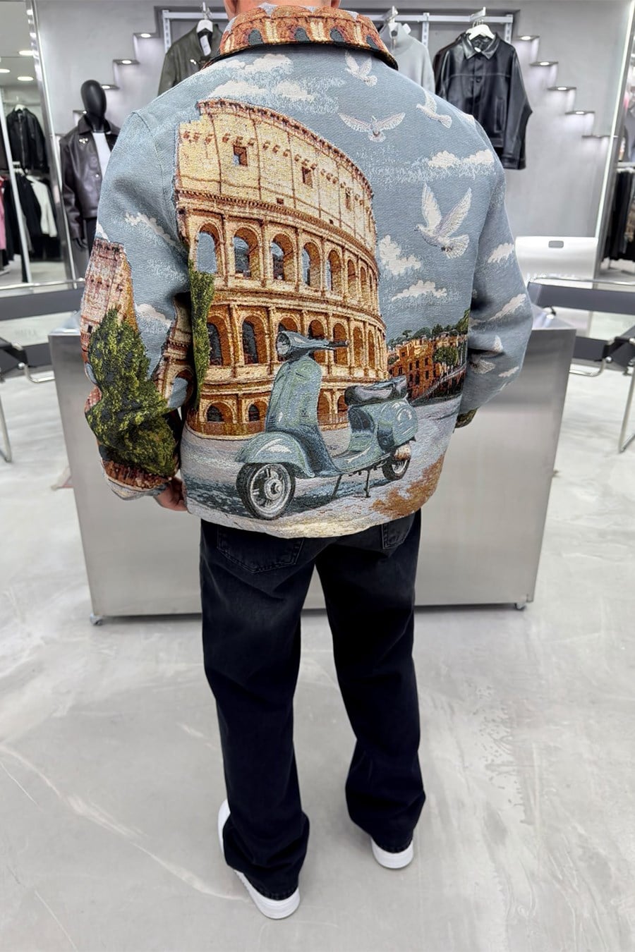 Vintage Retro Print Premium Dokulu Tasarım Astarlı Mont