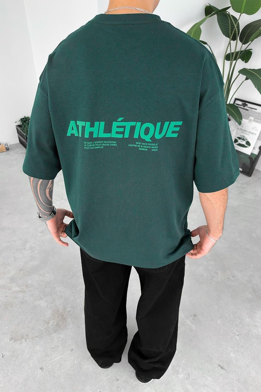 Yeşil Atletique Baskılı Oversize Tişört