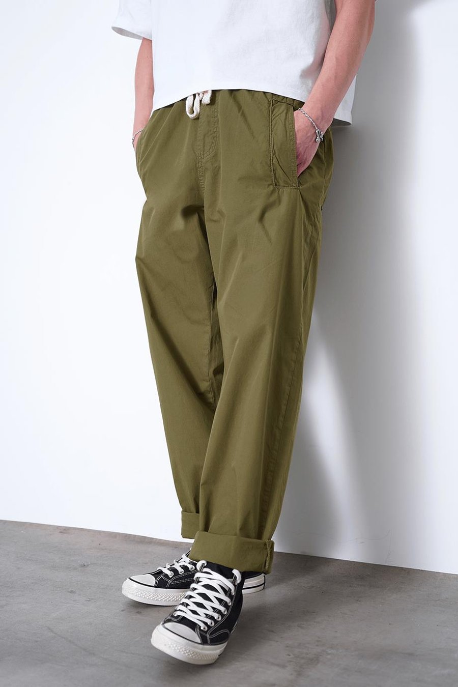 YEŞİL Beli Lastikli İp Detay Basic Paraşüt L1 CH Baggy Pantolon