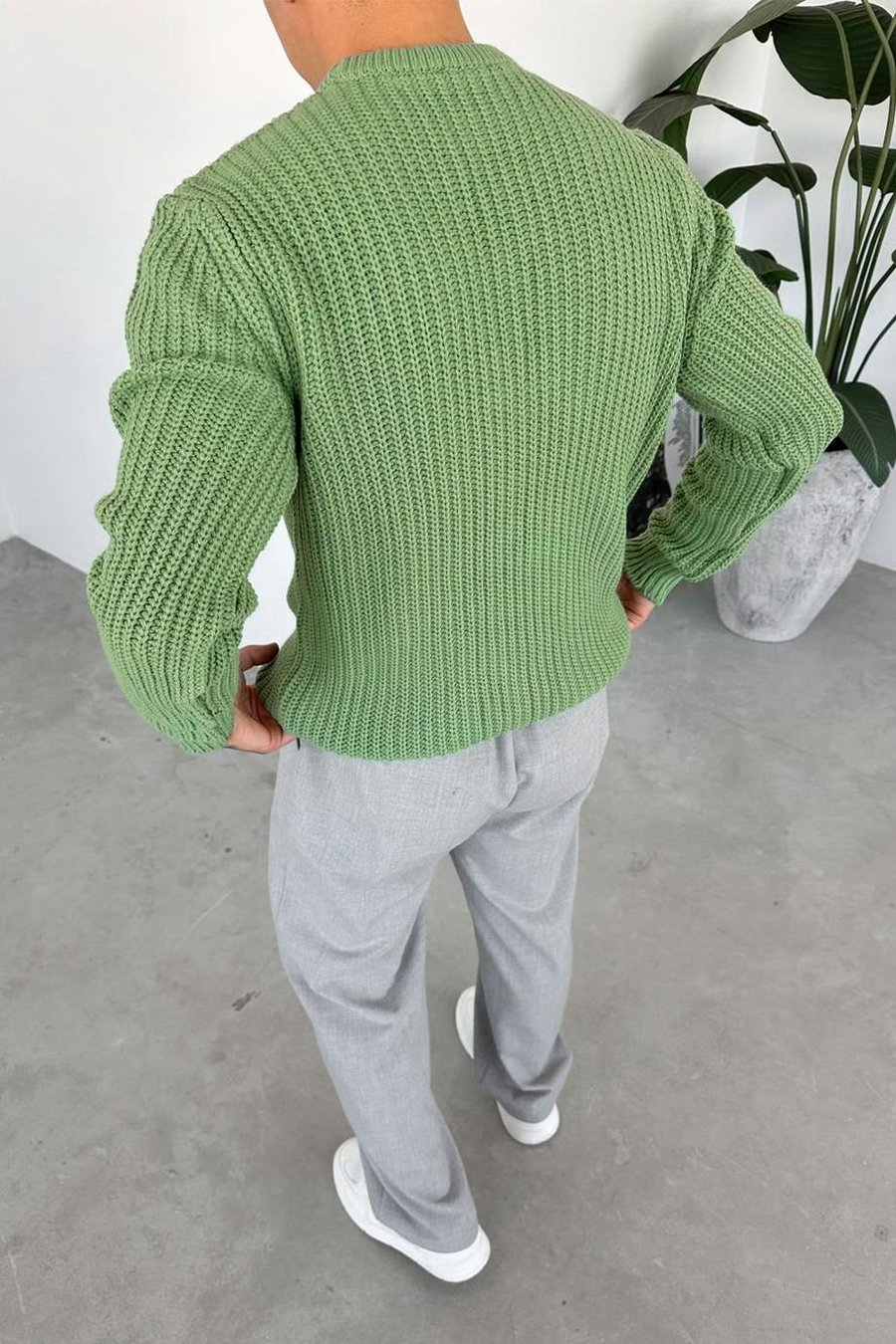 Yeşil Bisiklet Yaka Oversize Örgü Kazak
