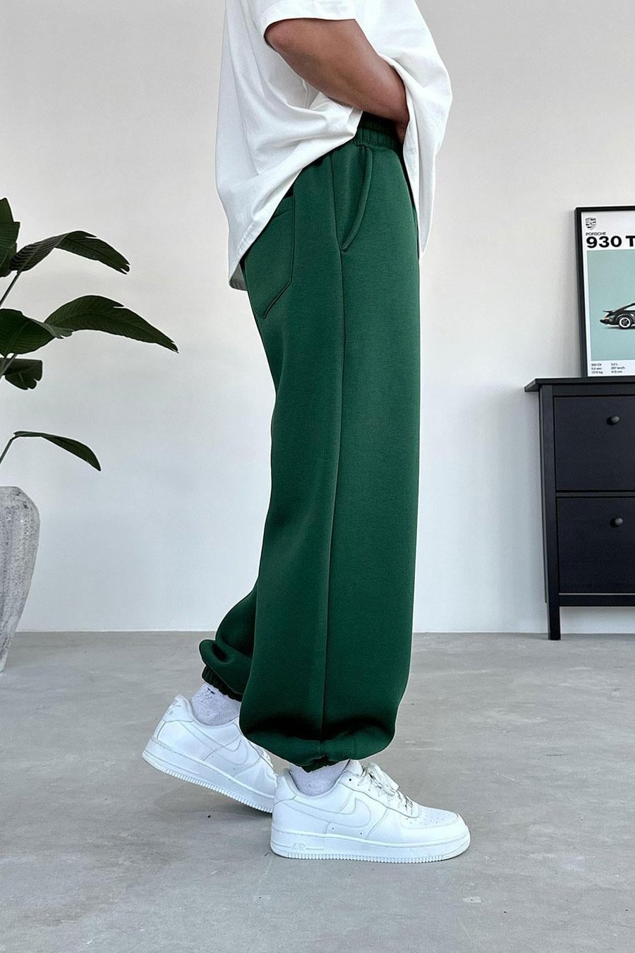 Yeşil Cozy Basic Paça Lastik Oversize Eşofman
