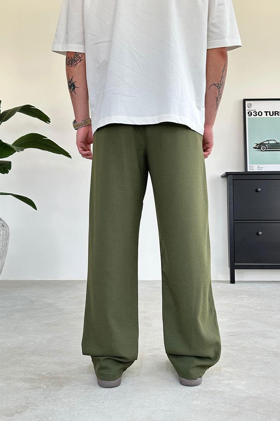 Yeşil Pile Detay Kumaş Baggy Pantolon