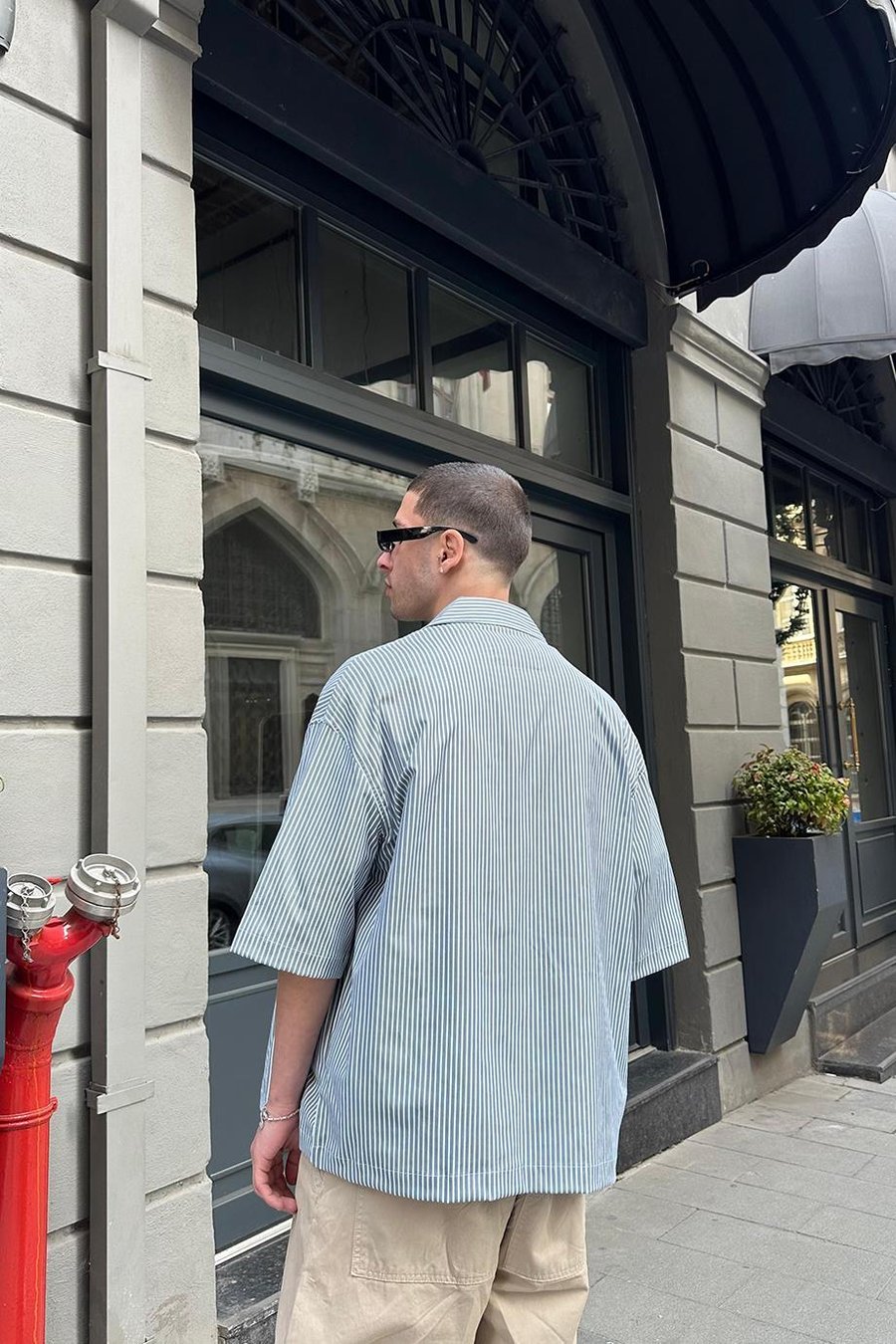 Yeşil Şerit Detay Ön Cepli 07 PH Oversize Gömlek