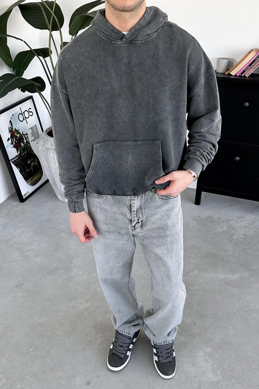 Acid Wash Basic Yıkamalı Oversize Sweatshirt