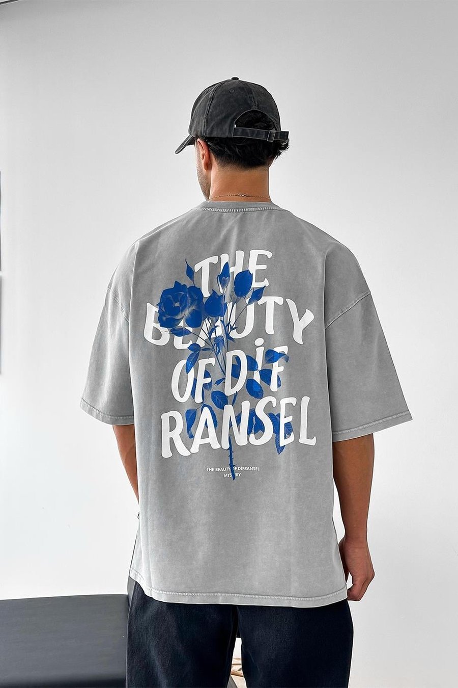 Acid Wash Gri Ransel DL Oversize Tişört