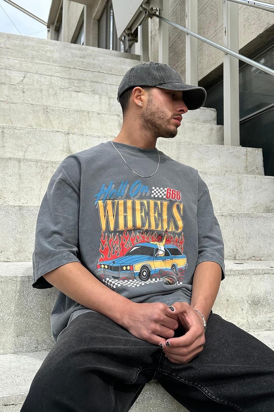 Acid Wash Hell Wheels BS Oversize Tişört