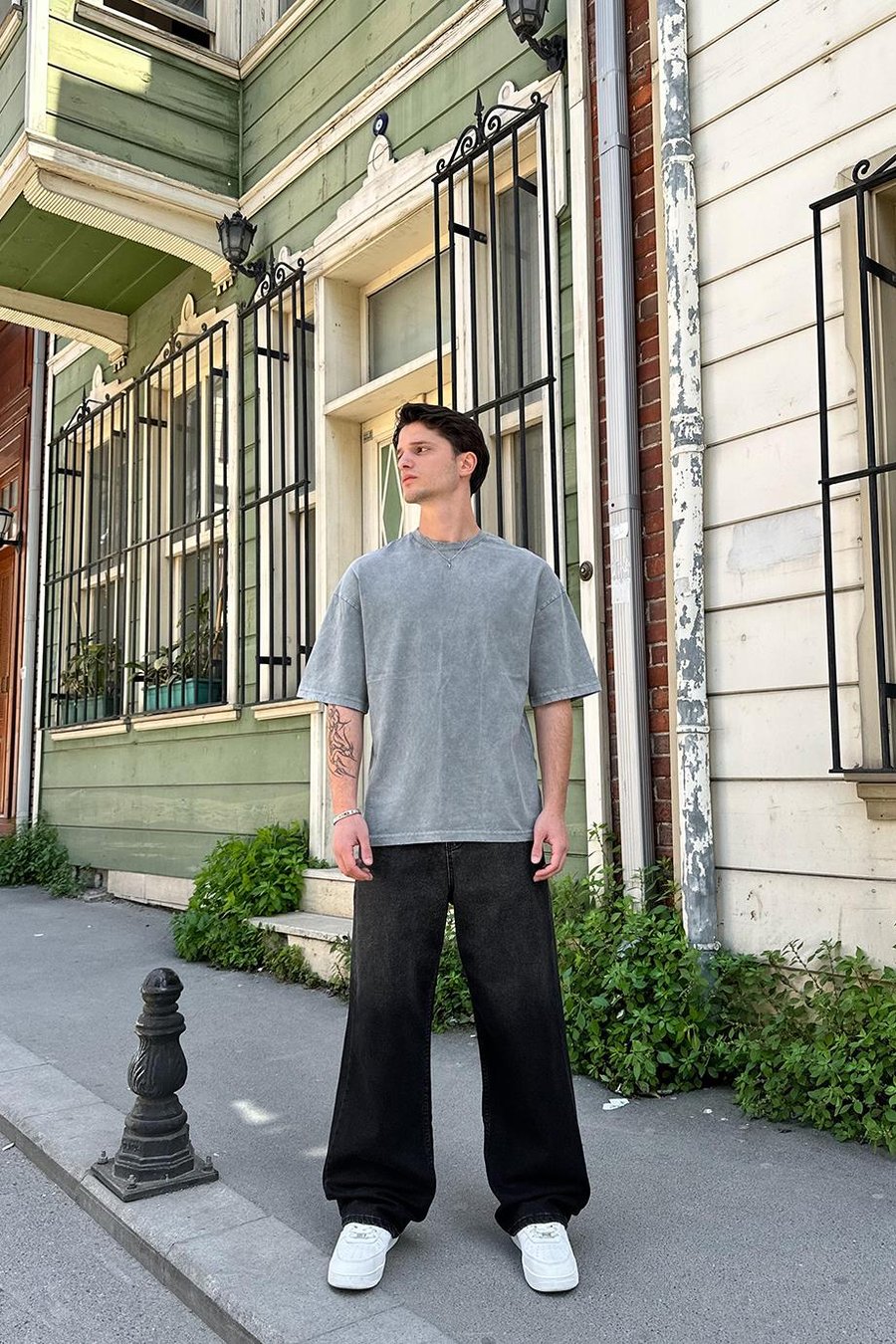AÇIK GRİ Acid Wash Basic 1Z EE Oversize Tişört