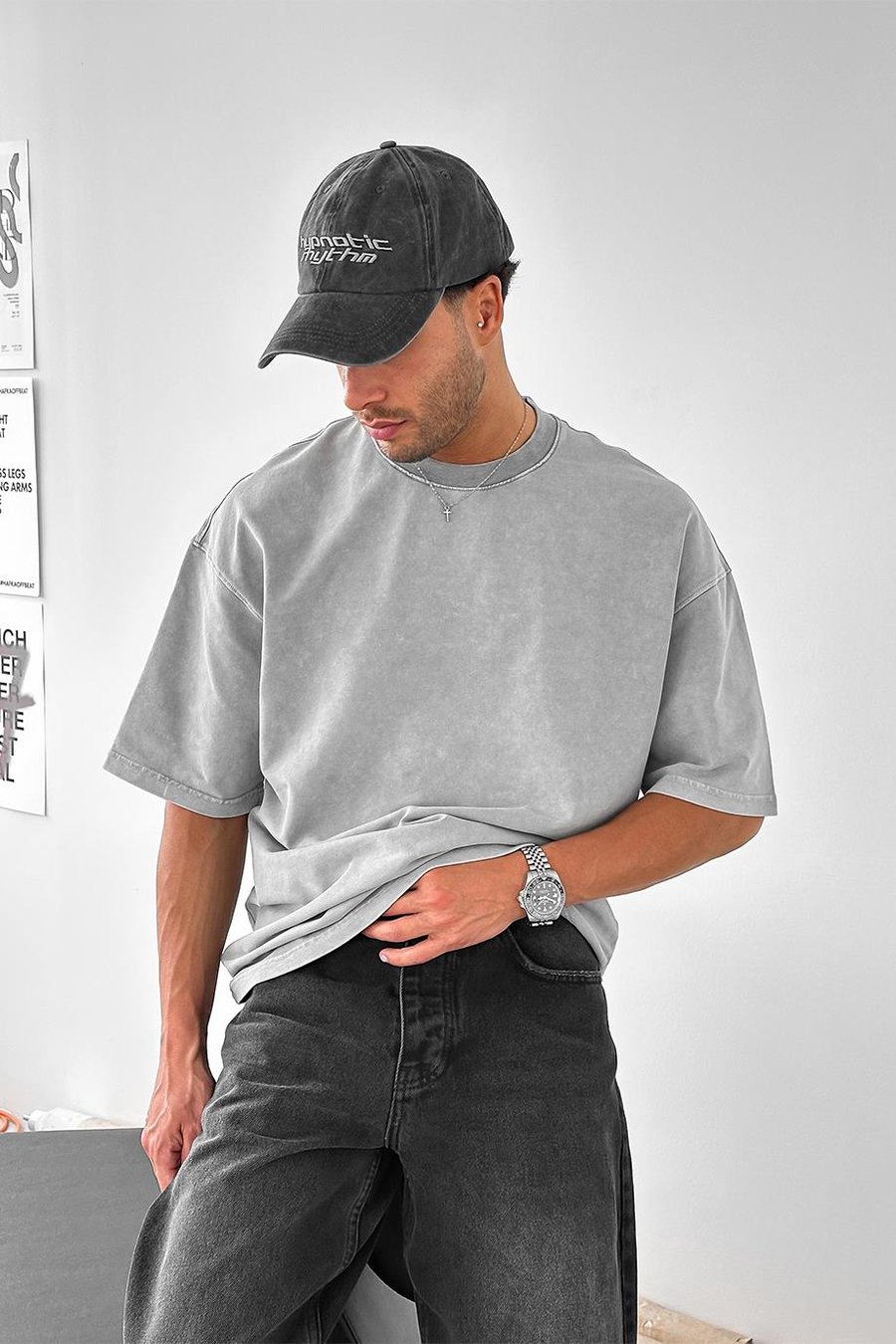 Açık Gri Acid Wash Basic DL Oversize Tişört