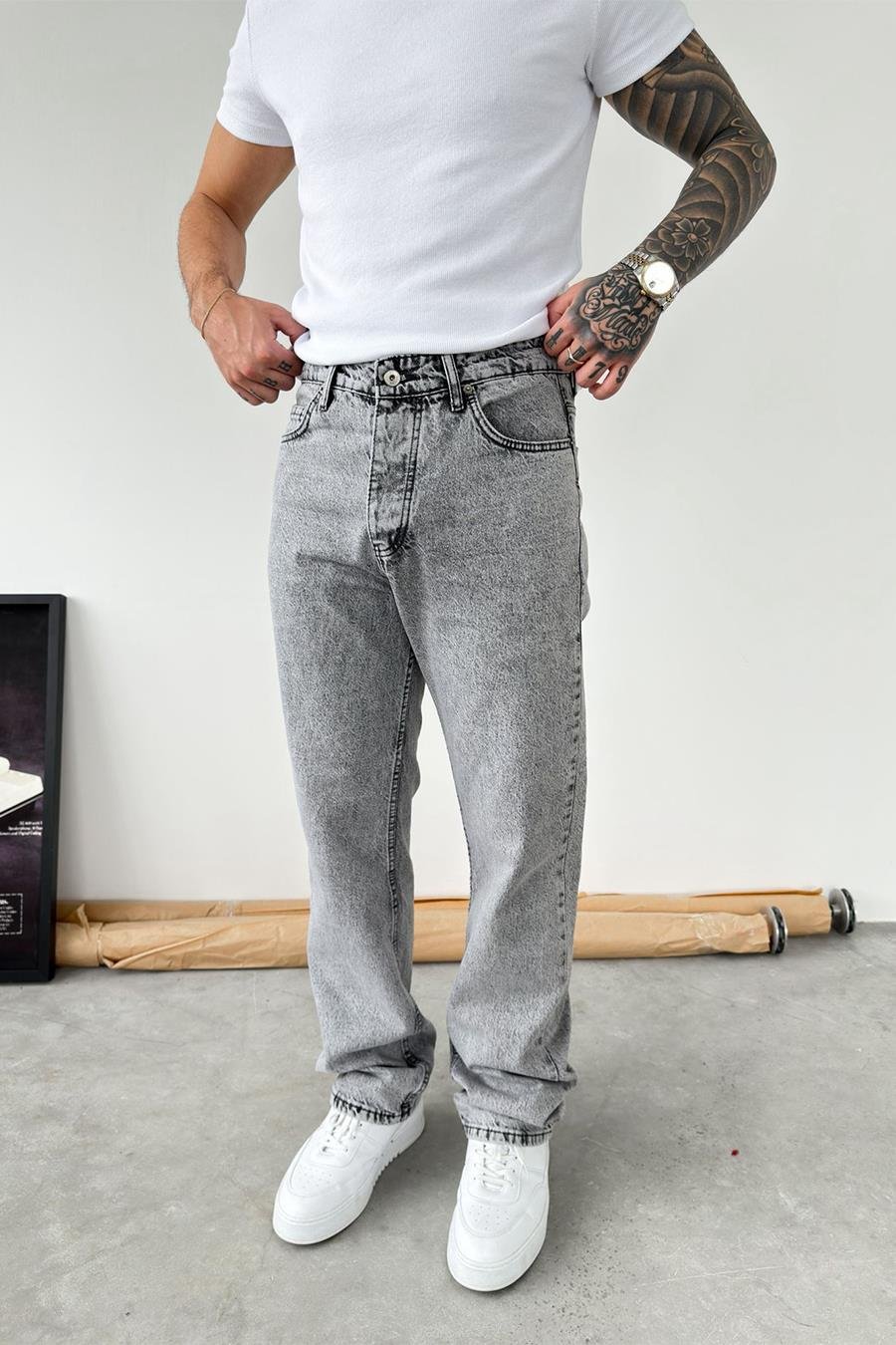 Açık Gri Basic Baggy Pantolon