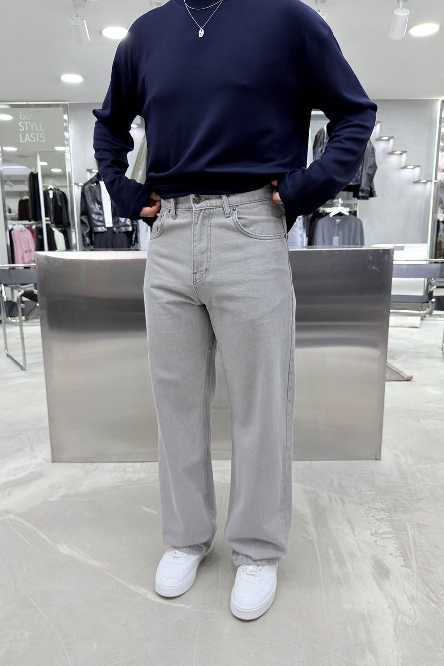 Açık Gri Basic Baggy Pantolon