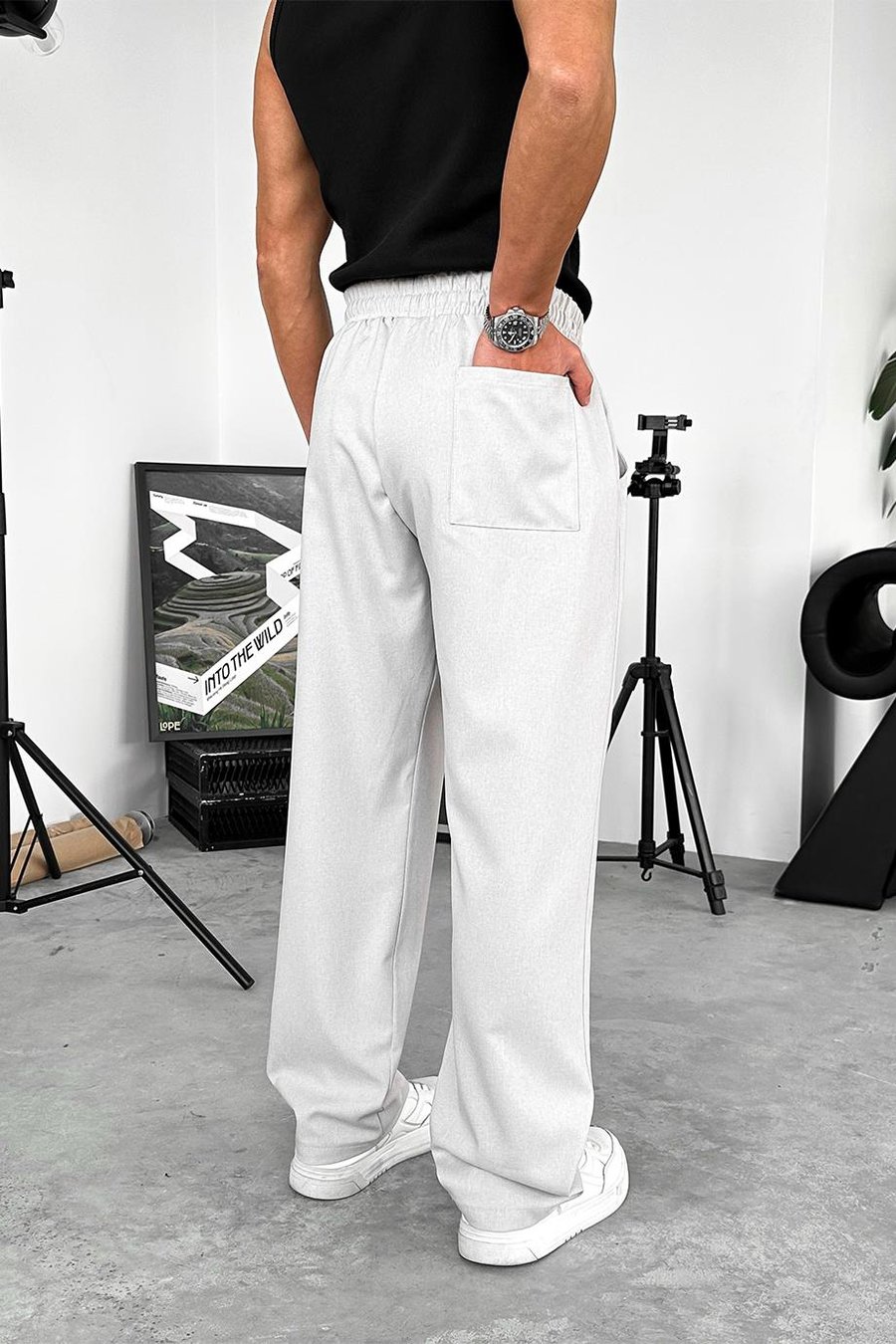 Açık Gri Dokulu Soft Jogger Pantolon