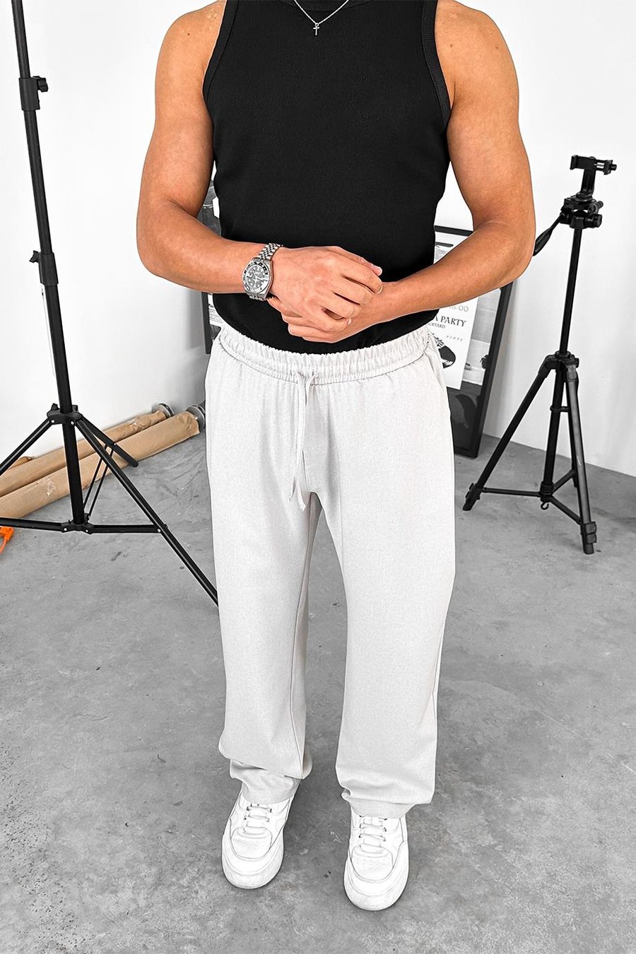 Açık Gri Dokulu Soft Jogger Pantolon