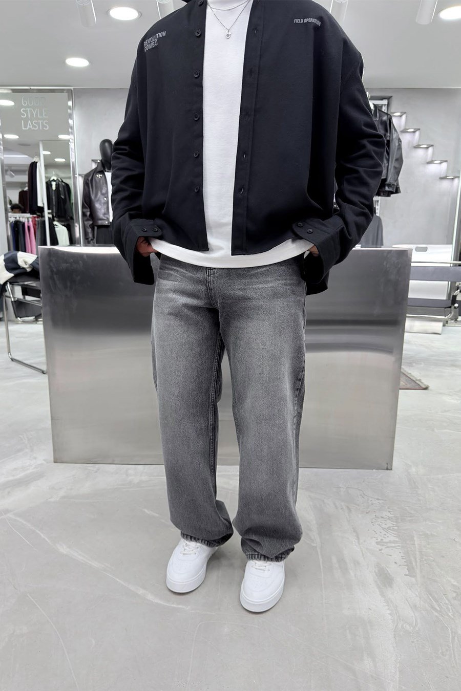 Açık Gri Soft Degrade Basic Baggy Pantolon