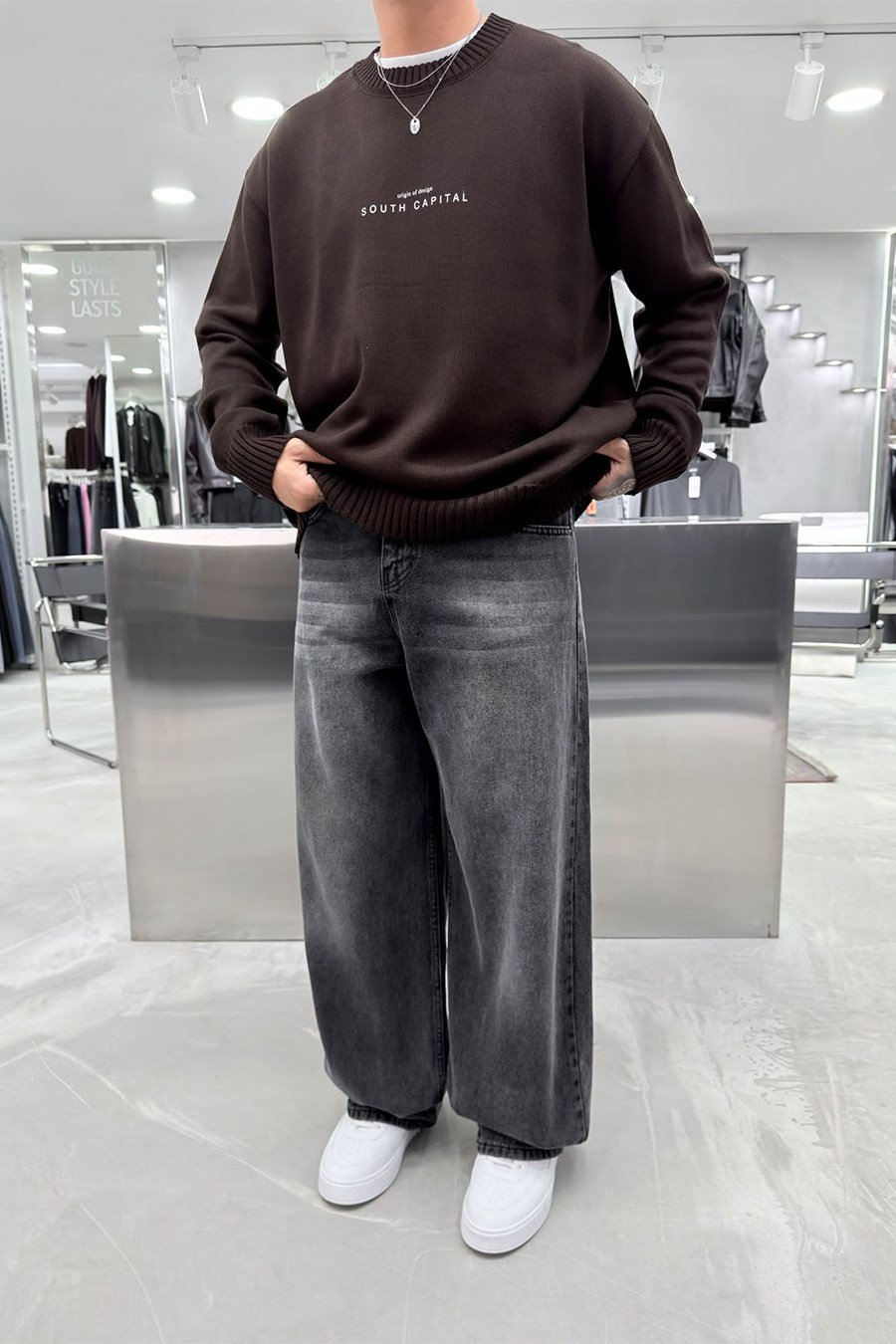 Açık Gri Soft Degrade Premium Süper Baggy Pantolon