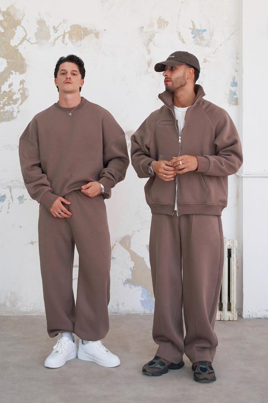 Açık Kahve Cozy Basic Çift Fermuar Oversize Sweatshirt