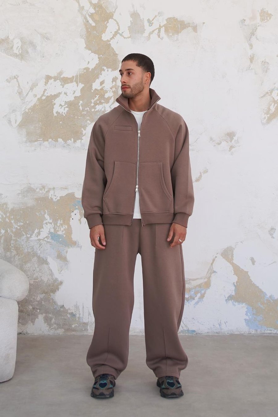 Açık Kahve Cozy Basic Çift Fermuar Oversize Sweatshirt