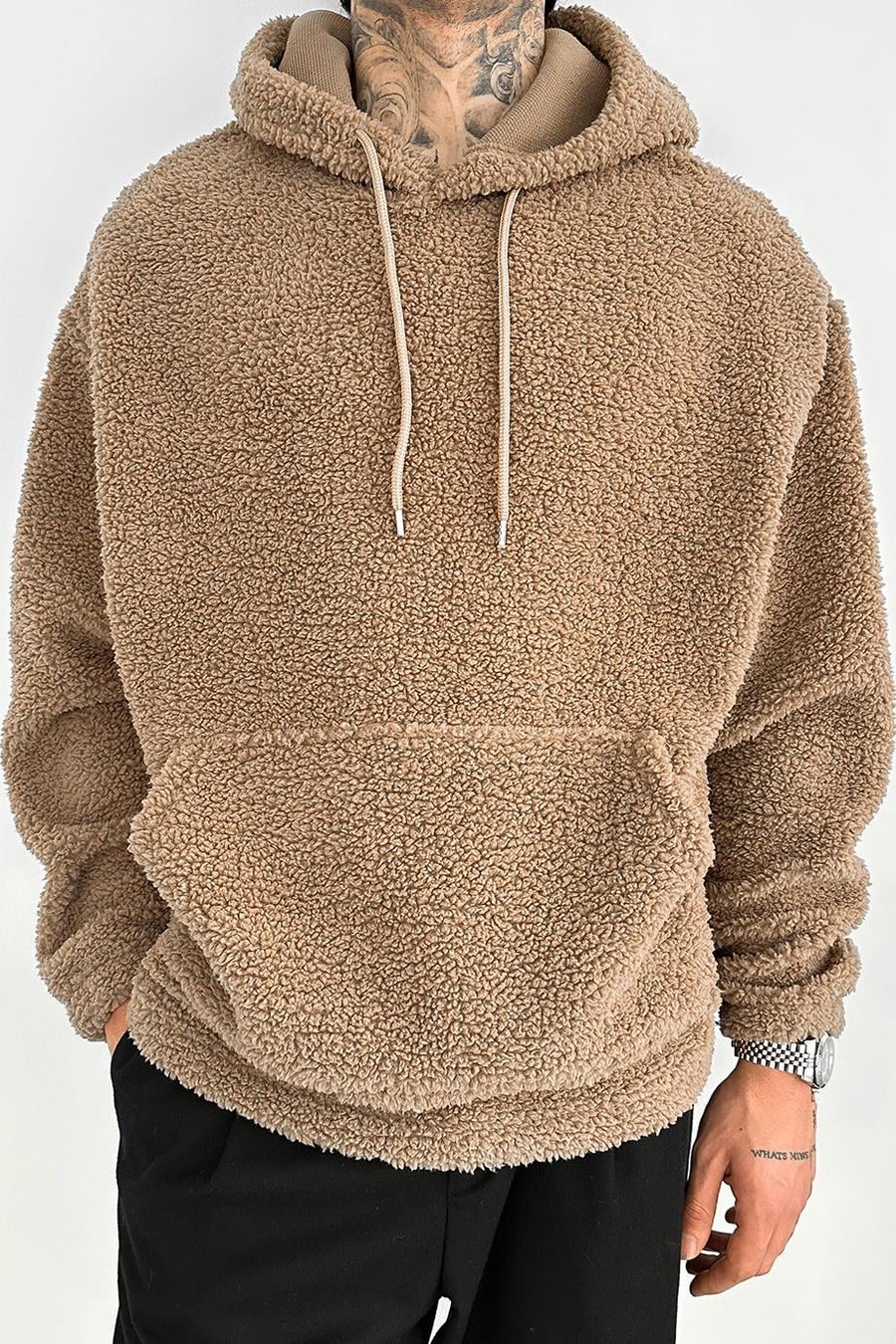 Açık Kahve Oversize Peluş Sweatshirt