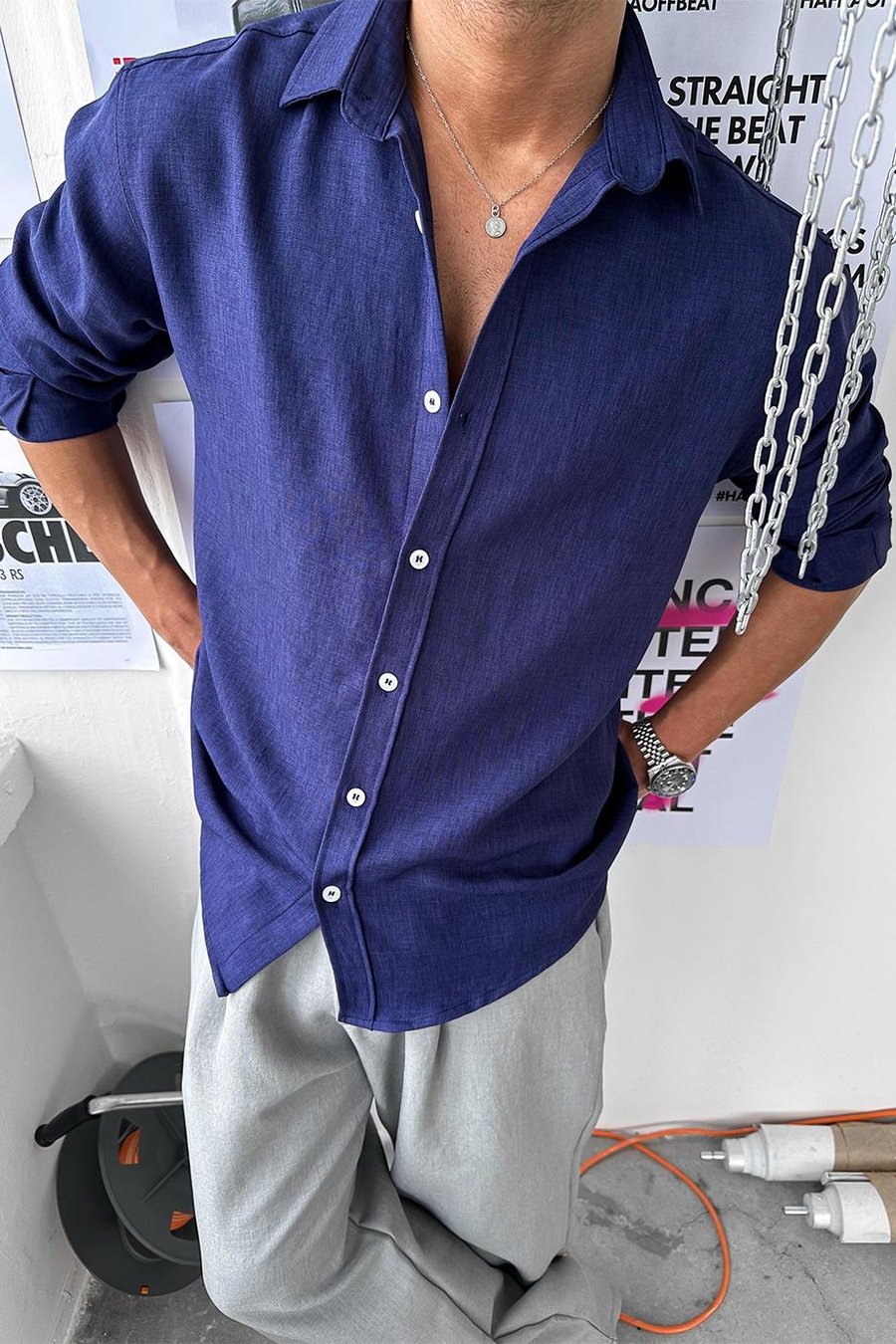 Açık Lacivert Basic Relaxed Gömlek