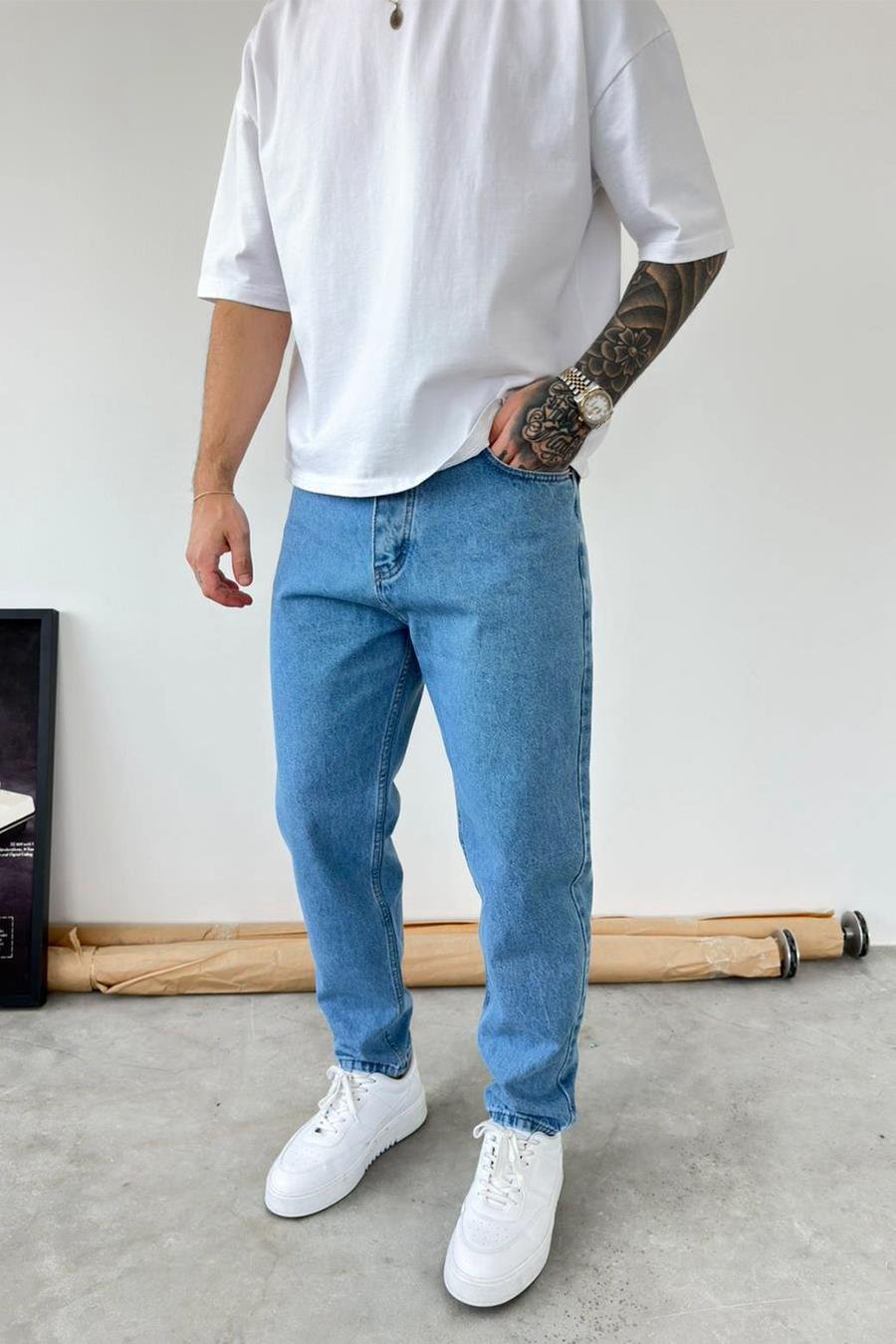 Açık Mavi Basic Boyfriend Pantolon