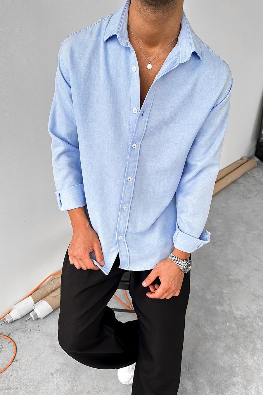 Açık Mavi Basic Relaxed Gömlek