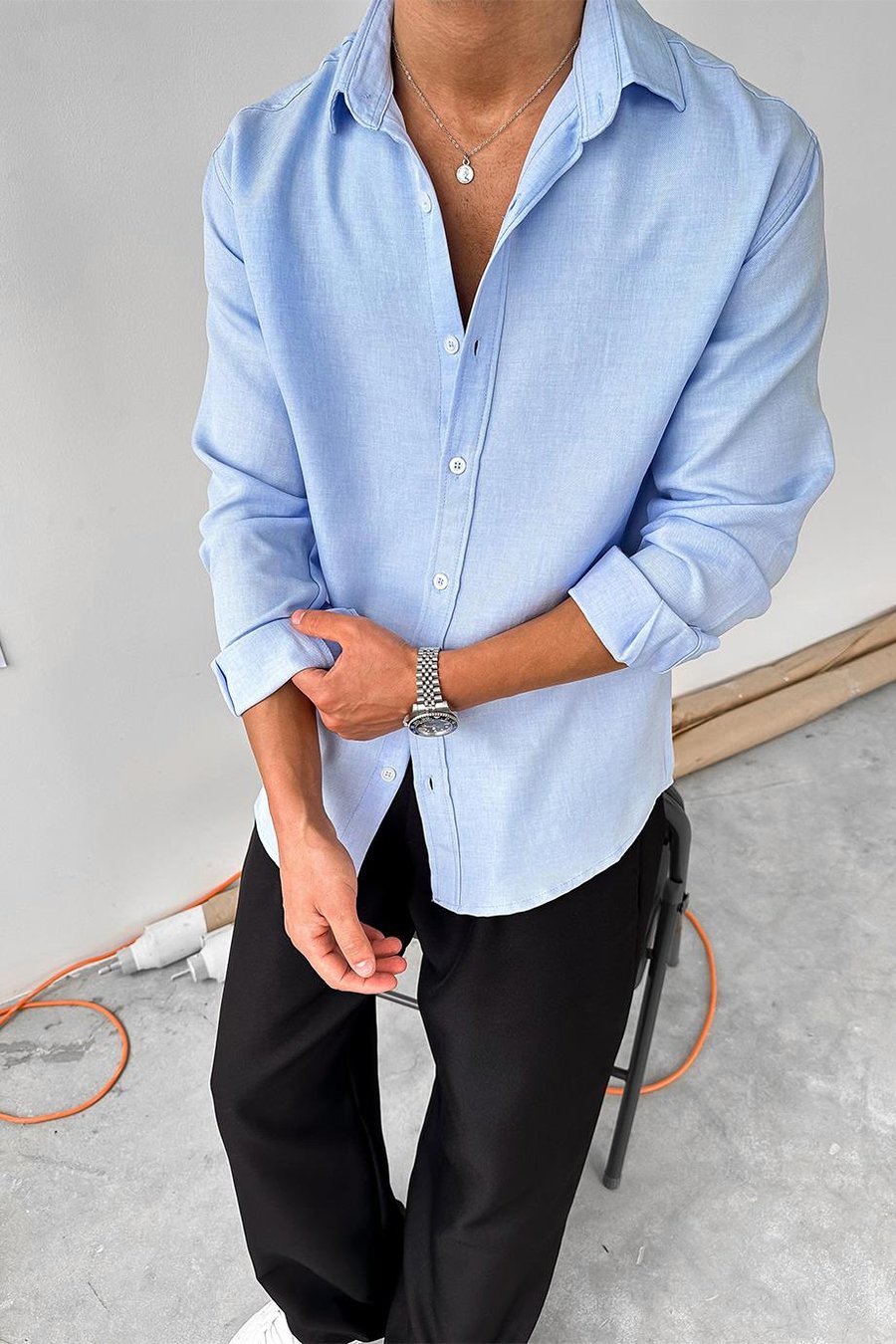 Açık Mavi Basic Relaxed Gömlek