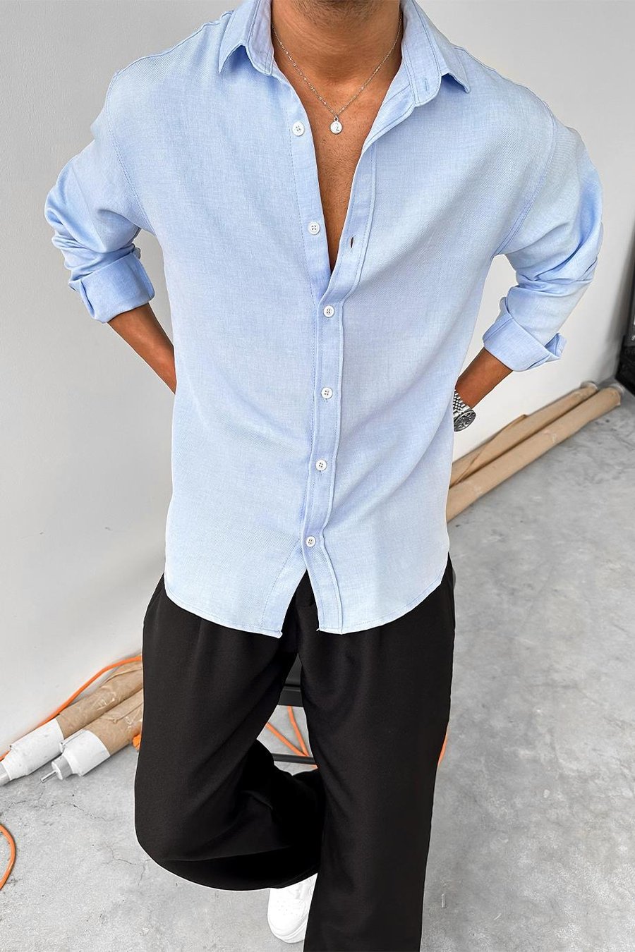 Açık Mavi Basic Relaxed Gömlek