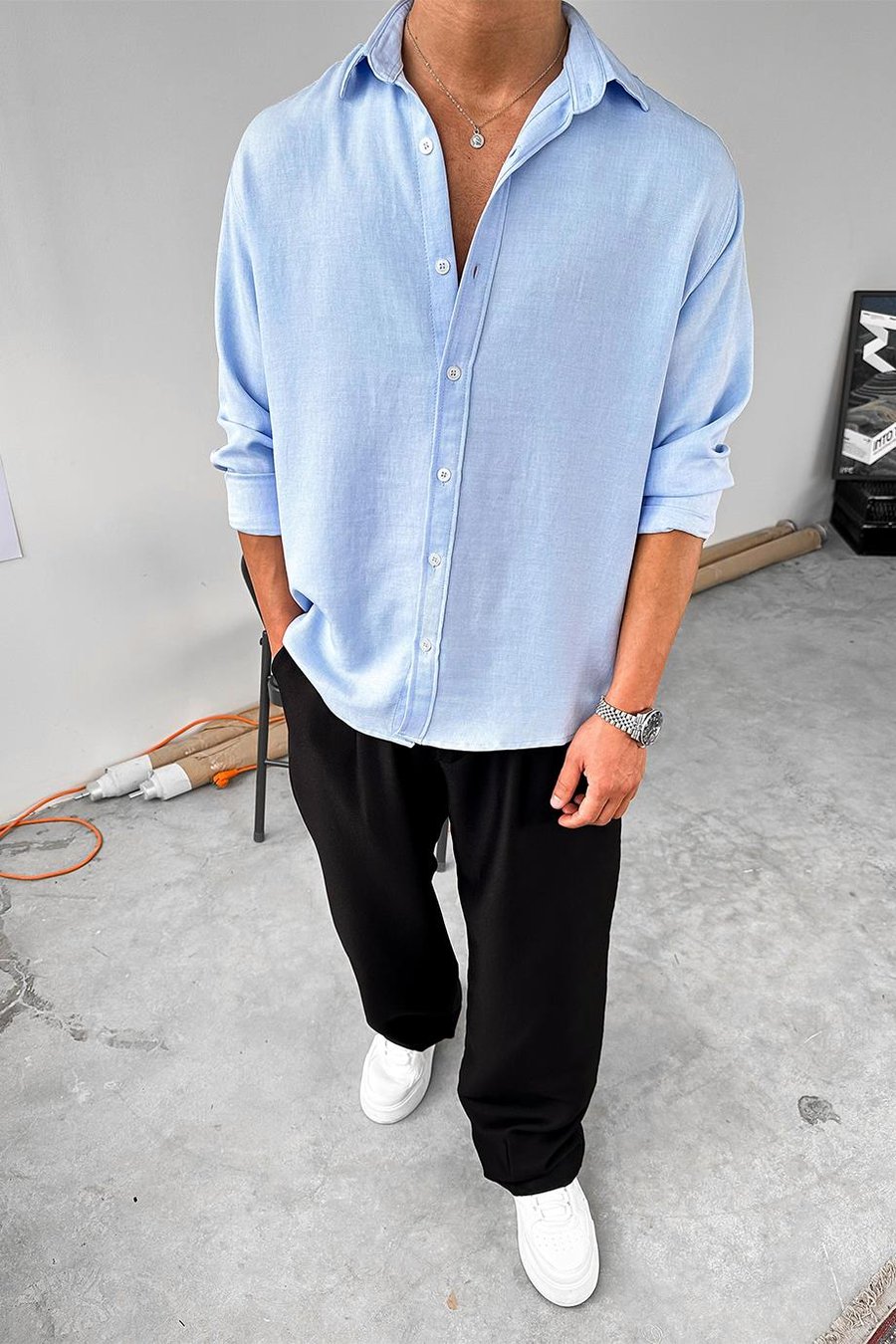 Açık Mavi Basic Relaxed Gömlek