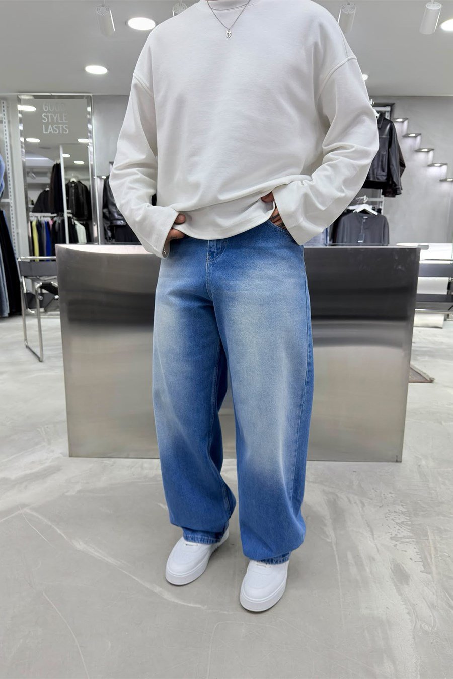 Açık Mavi Soft Degrade Premium Süper Baggy Pantolon