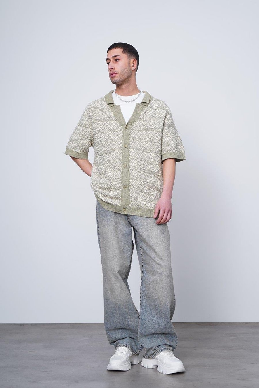AÇIK YEŞİL Etnik İnce Örme Triko CH Oversize Hırka